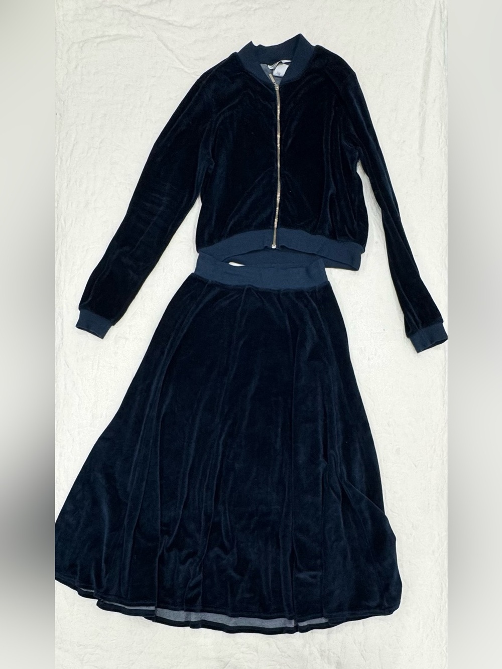 Women’s Navy Velvet bomber Jacket & Skirt Set